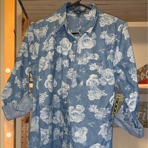 NEW Light Wash Floral Denim Shirt